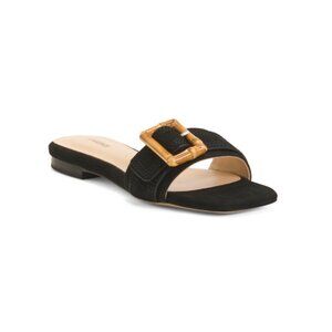 L'AGENCE Black Nubuk Suede Aurelie Buckle Slides